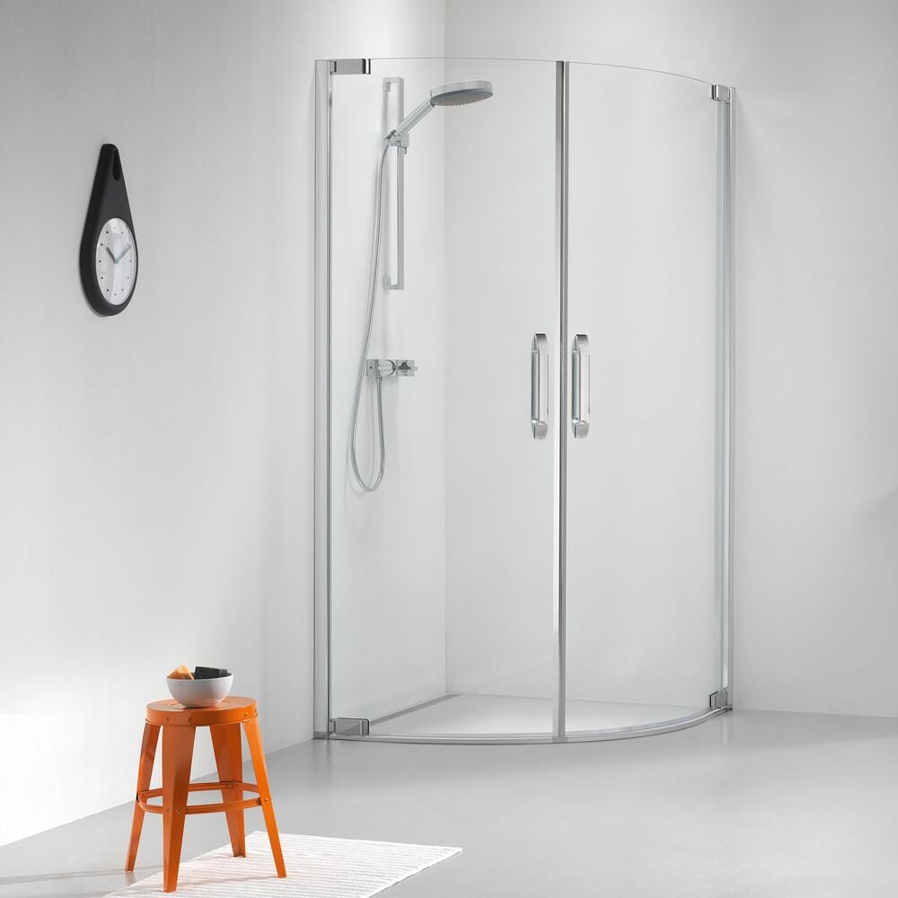 Sealskin Impact Kwartrond, 1000x1000 mm. Chroom/zilver hoogglans, 8 mm helder veiligheidsglas.