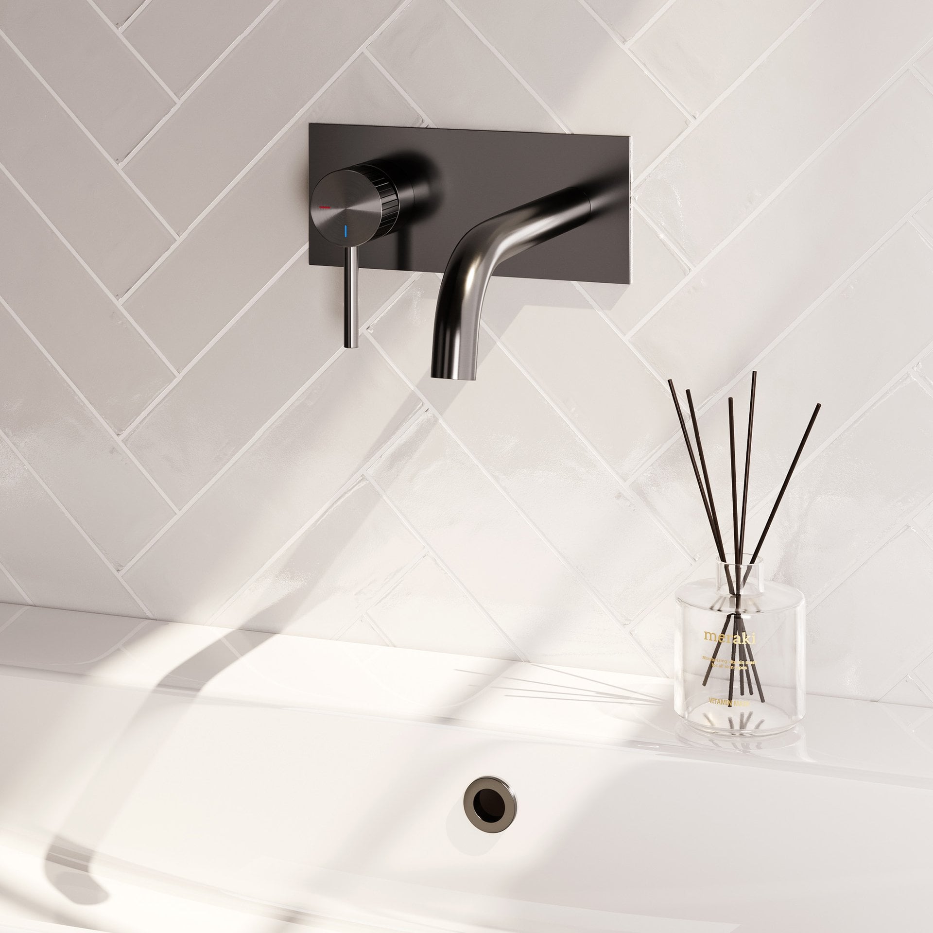 BRAUER Stripe inbouw wastafelmengkraan met gebogen uitloop en afdekplaat model A2 gunmetal geborsteld PVD