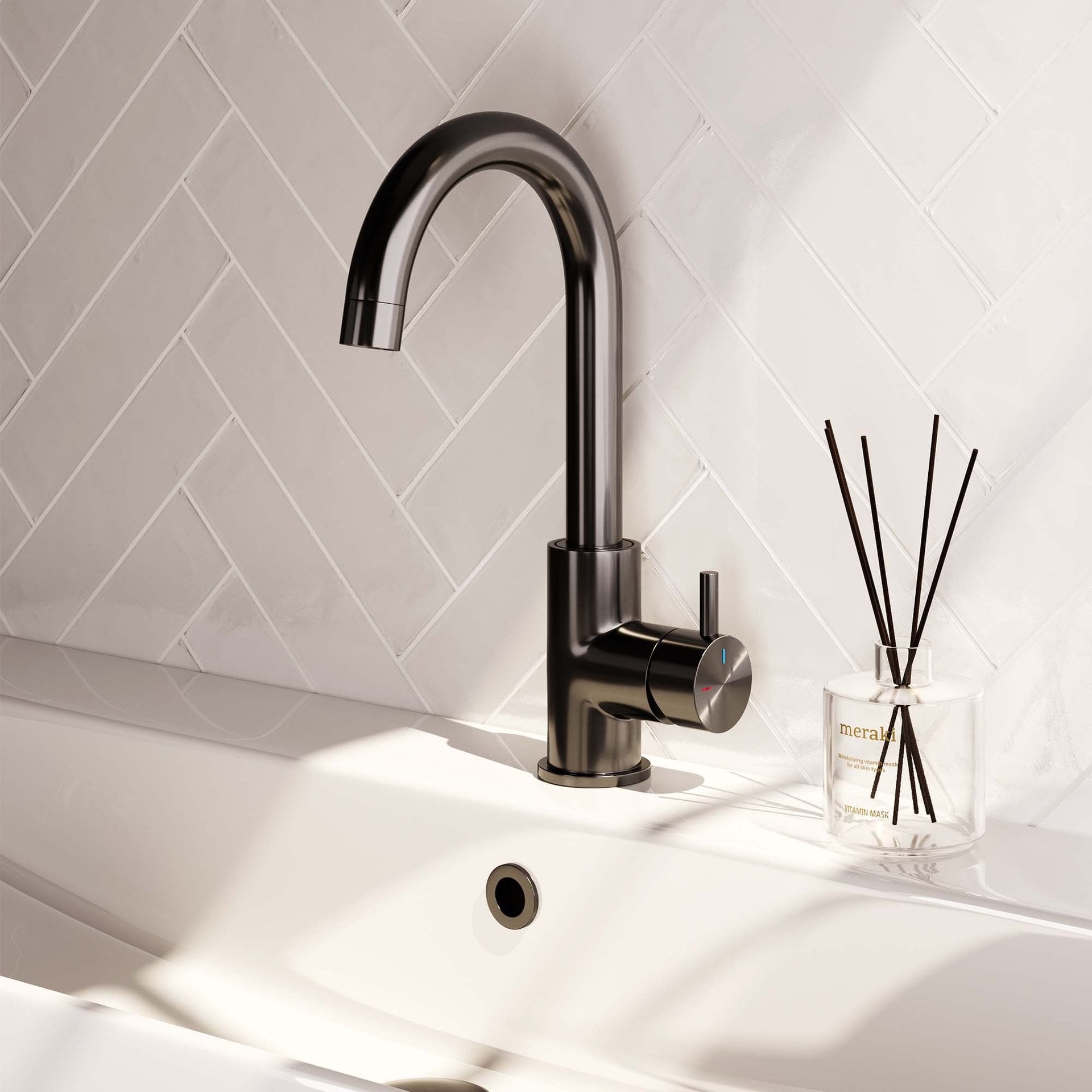 BRAUER Gunmetal Edition hoge opbouw wastafelmengkraan met draaibare ronde uitloop model B gunmetal geborsteld PVD