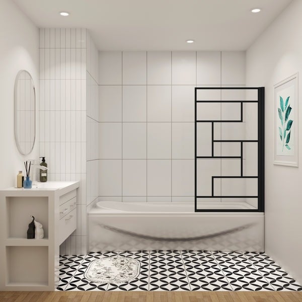 Badwand Acacia 1-Delig 80x140 6Mm Helder Glas Zwarte Kaders Antikalk Mat Zwart