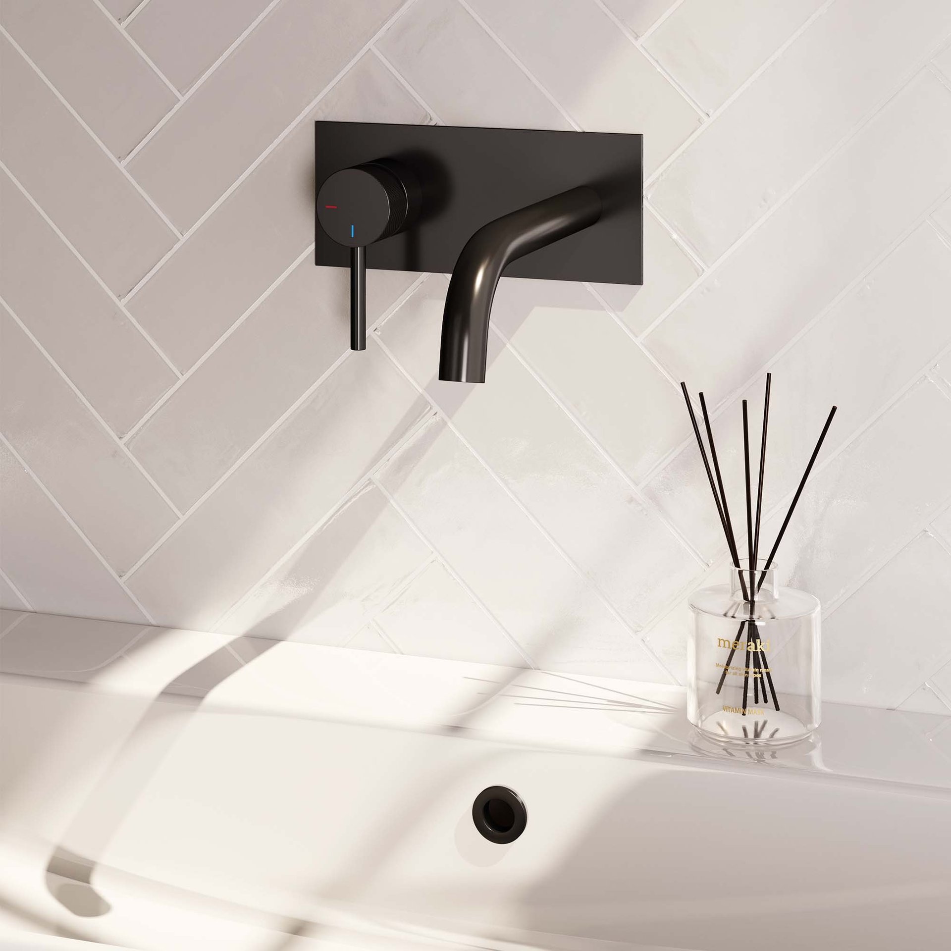 BRAUER Black Carving inbouw wastafelmengkraan met gebogen uitloop en afdekplaat model A2 mat zwart
