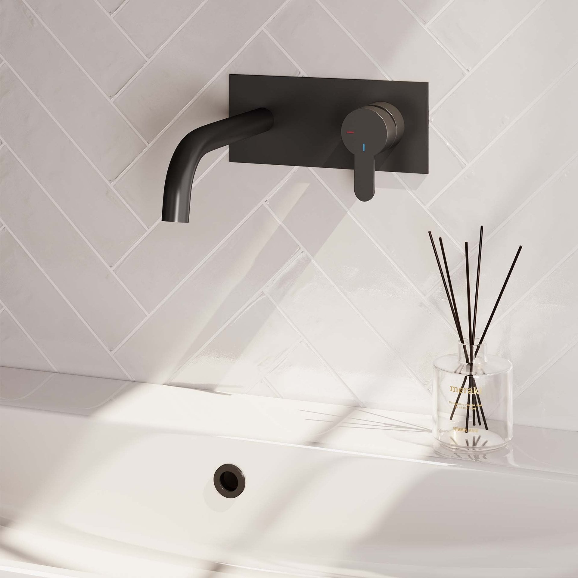 BRAUER Black Edition inbouw wastafelmengkraan met gebogen uitloop en afdekplaat model D1 mat zwart