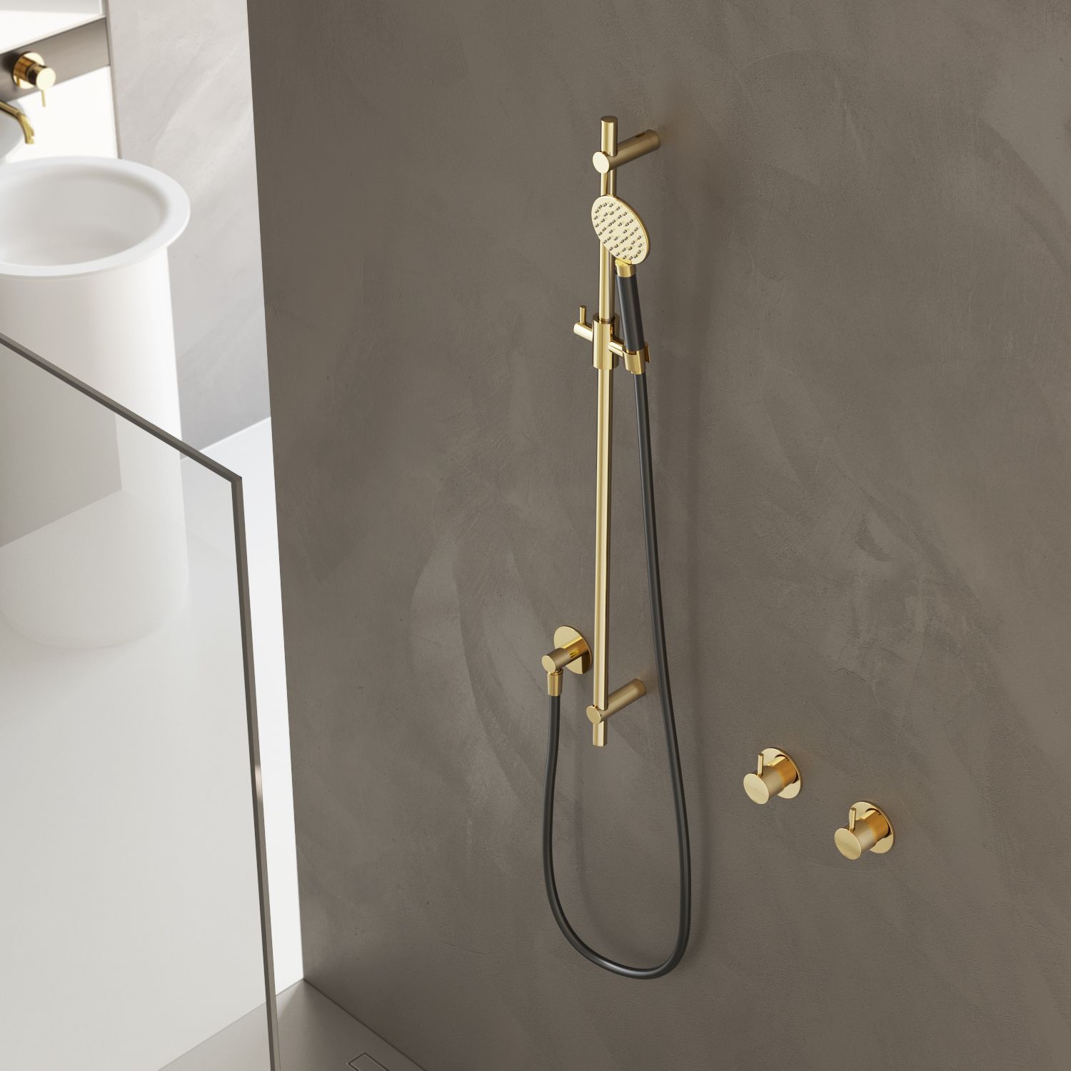 Hotbath Glijstang 90cm Met Wandaansluitbocht, Doucheslang 150cm En Ronde Handdouche Gepolijst Messing - Living Colours