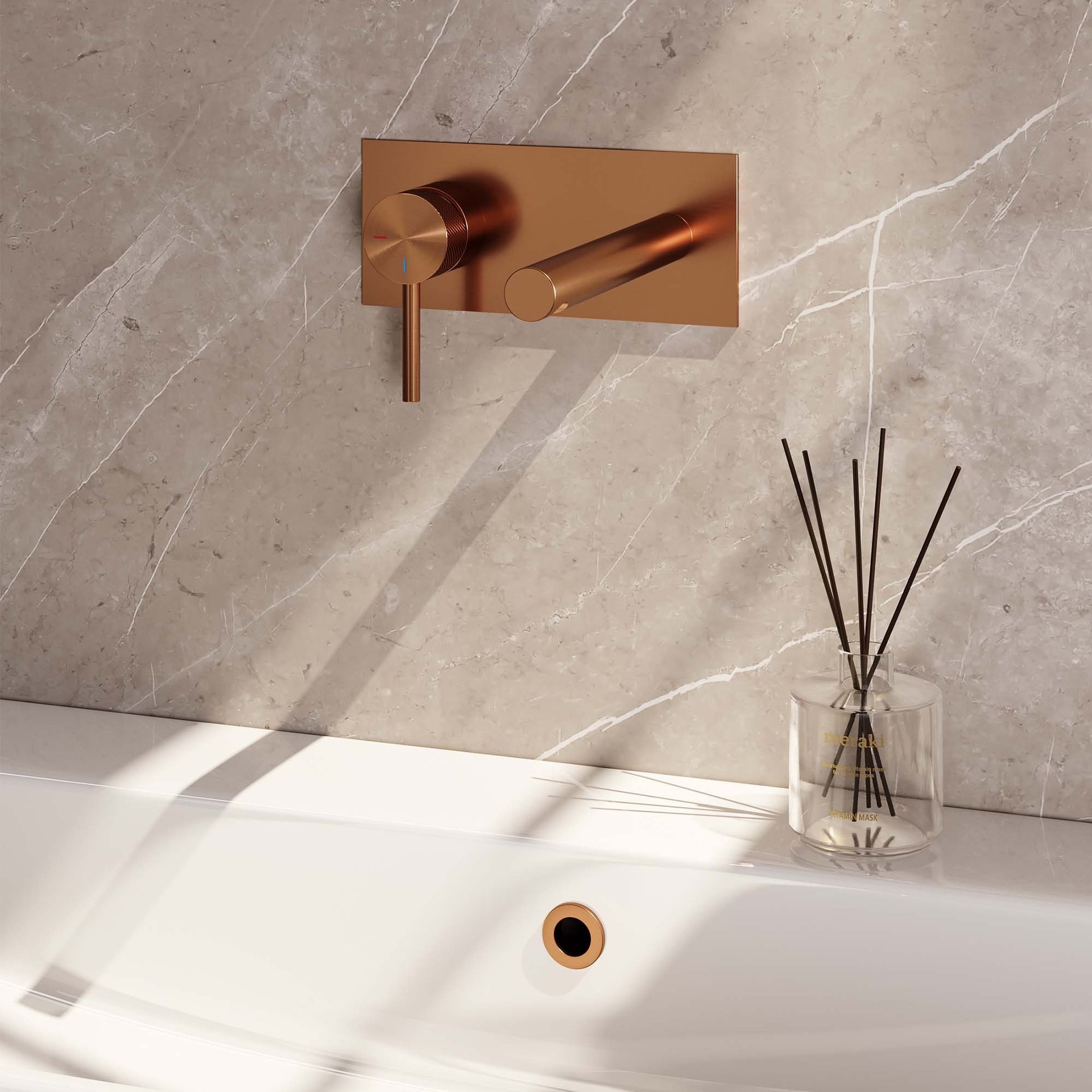 BRAUER Copper Carving inbouw wastafelmengkraan met rechte uitloop en afdekplaat model A2 koper geborsteld PVD