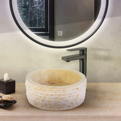 Aloni Marmeren 'Alur' Waskom Met Gepolijste Binnenzijde - Crème 40x15 Cm