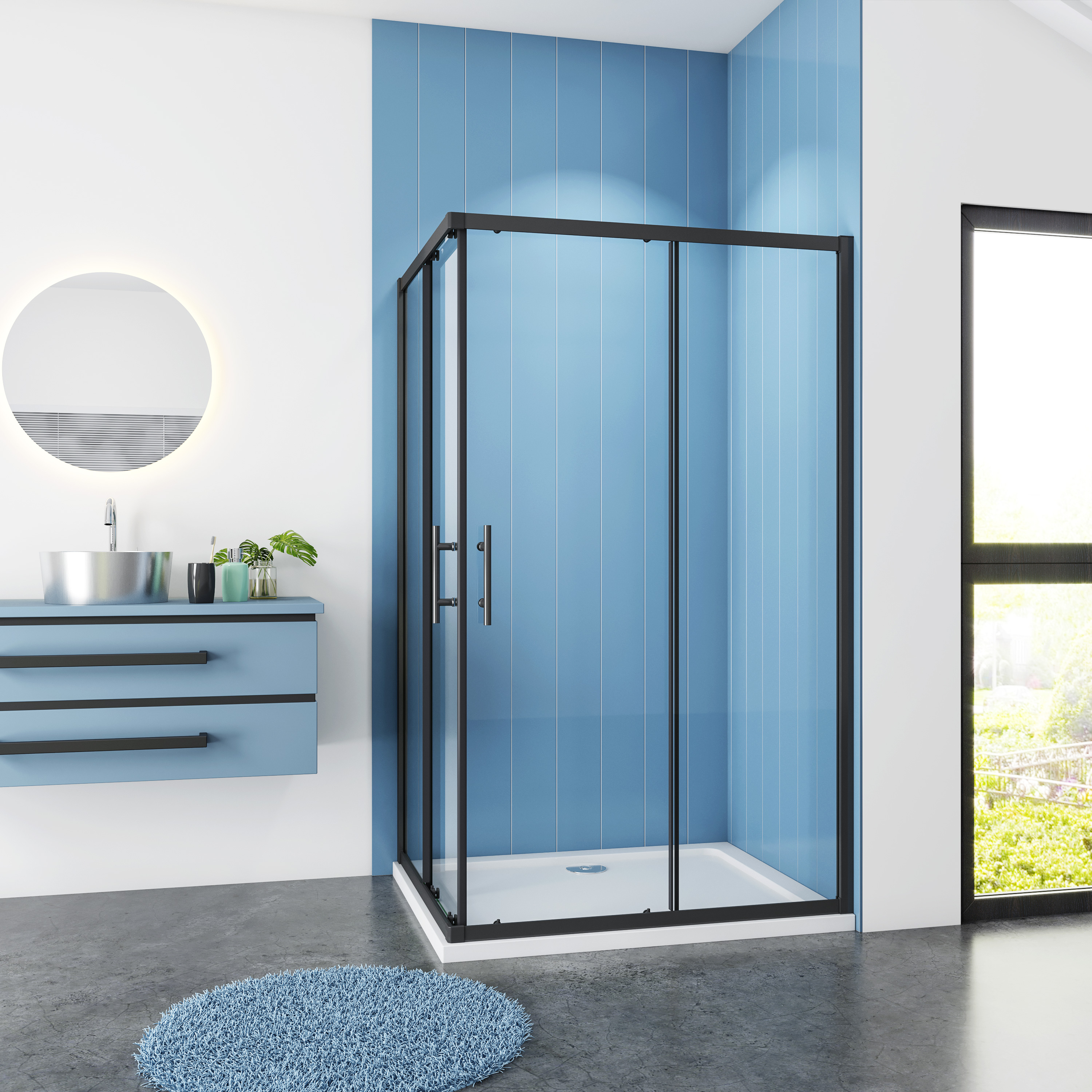Douchecabine Rechthoek Ixia Zwart 100x80x195 Hoekinstap 6Mm Helder Glas Antikalk Mat Zwart