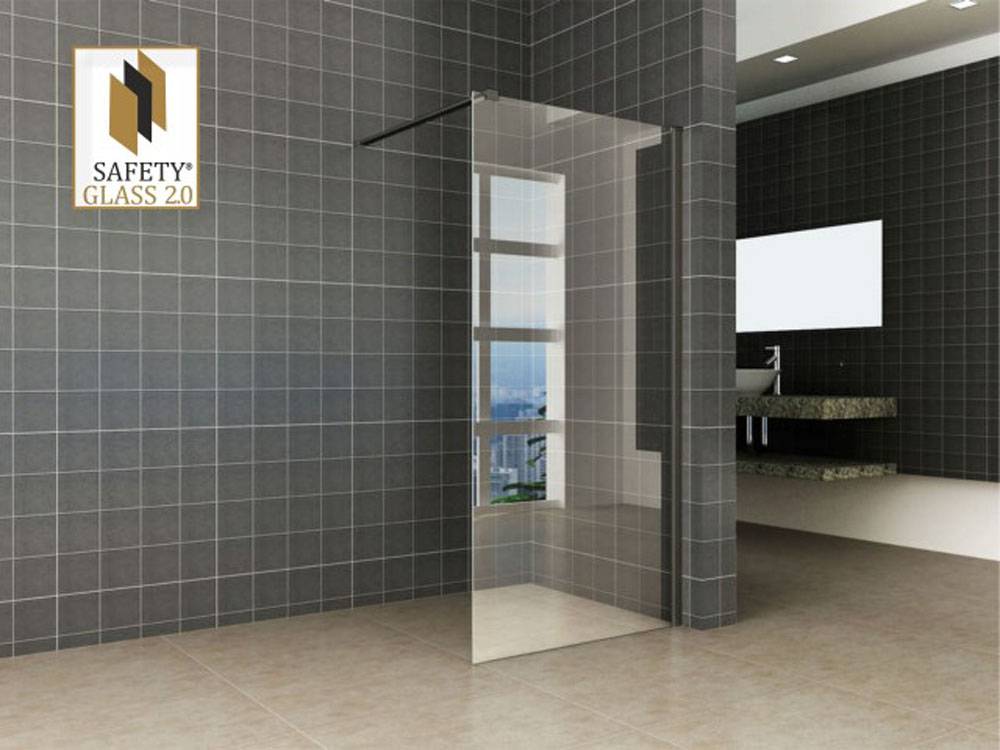 Inloopdouche + Safety Glass + Zwart Muurprofiel 1000X2000 10Mm Nano