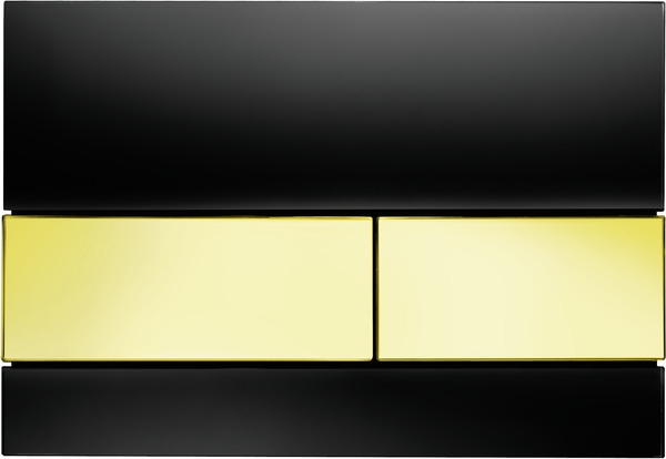 Tecesquare Wc-Bedieningsplaat, Glas Zwart, Toetsen Goud, Duospoeltechniek