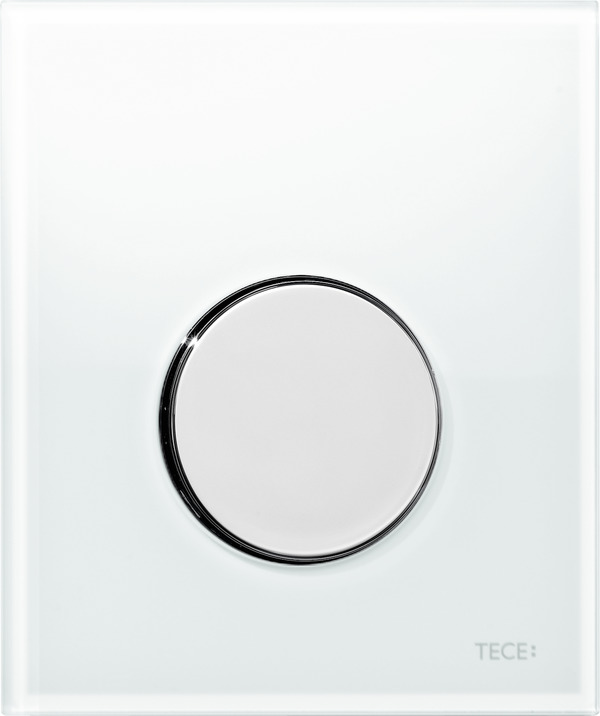Teceloop Urinoir-Bedieningsplaat Incl. Cartouche Glas Wit, Toets Glanzend Chroom