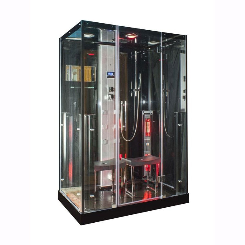 Infrarood stoomcabine 2 personen Black 145x90x215 cm ingebouwde speakers massagejets infraroodstralers bedieningspaneel ventilatie geheel