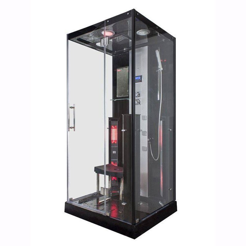 Infrarood Stoomcabine 1 pers. Black 100x90x215 cm ingebouwde speakers massagejets infraroodstralers bedieningspaneel ventilatie zijkant rechts