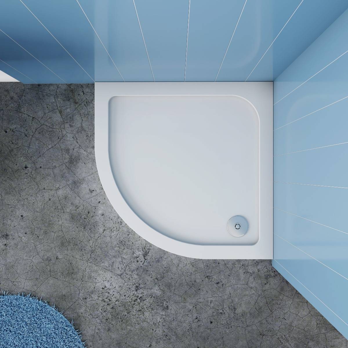 Douchebak Kwartrond Hoog 80x80 Polystone exclusief Sifon bovenkant