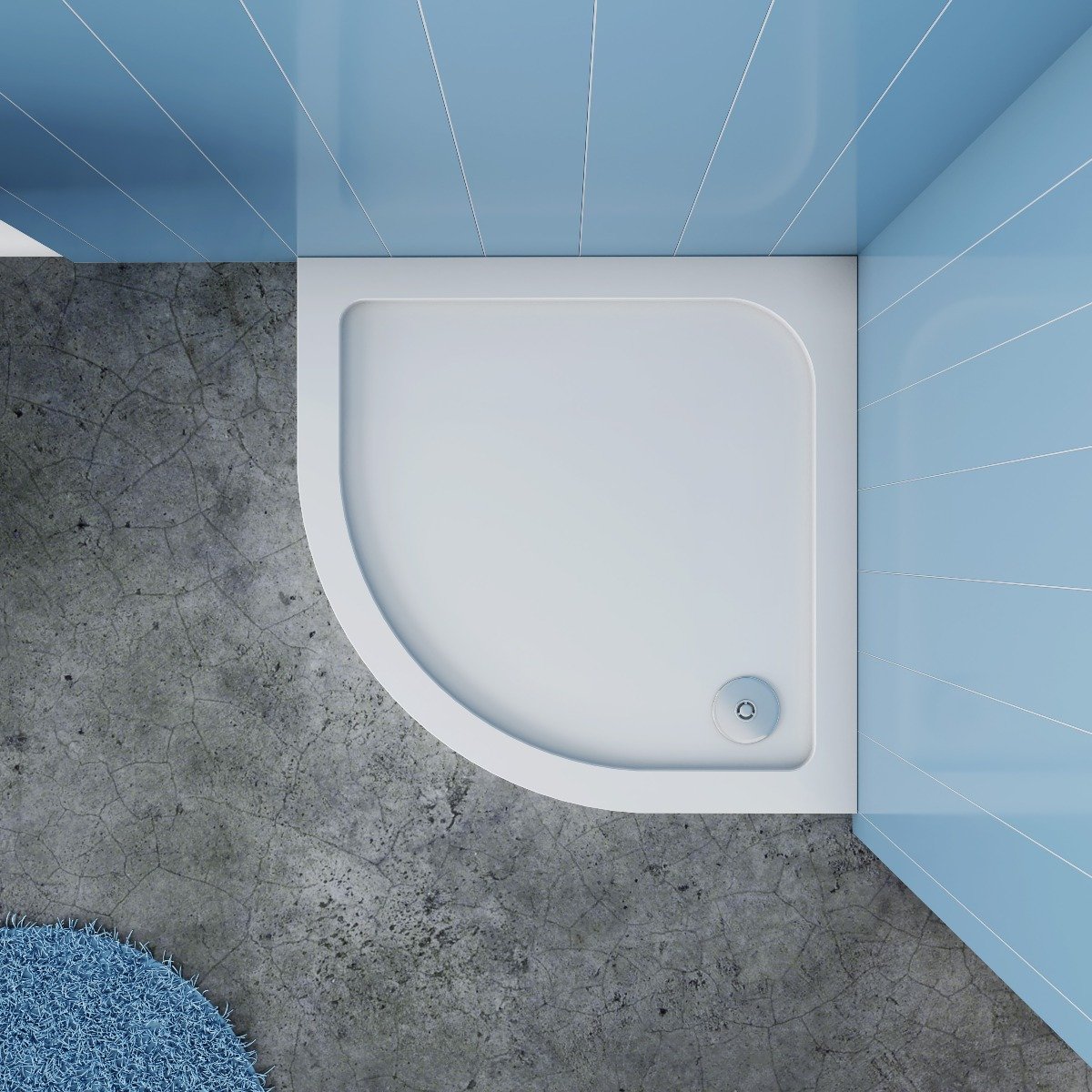 Douchebak Kwartrond Hoog 90x90 Polystone exclusief Sifon bovenkant