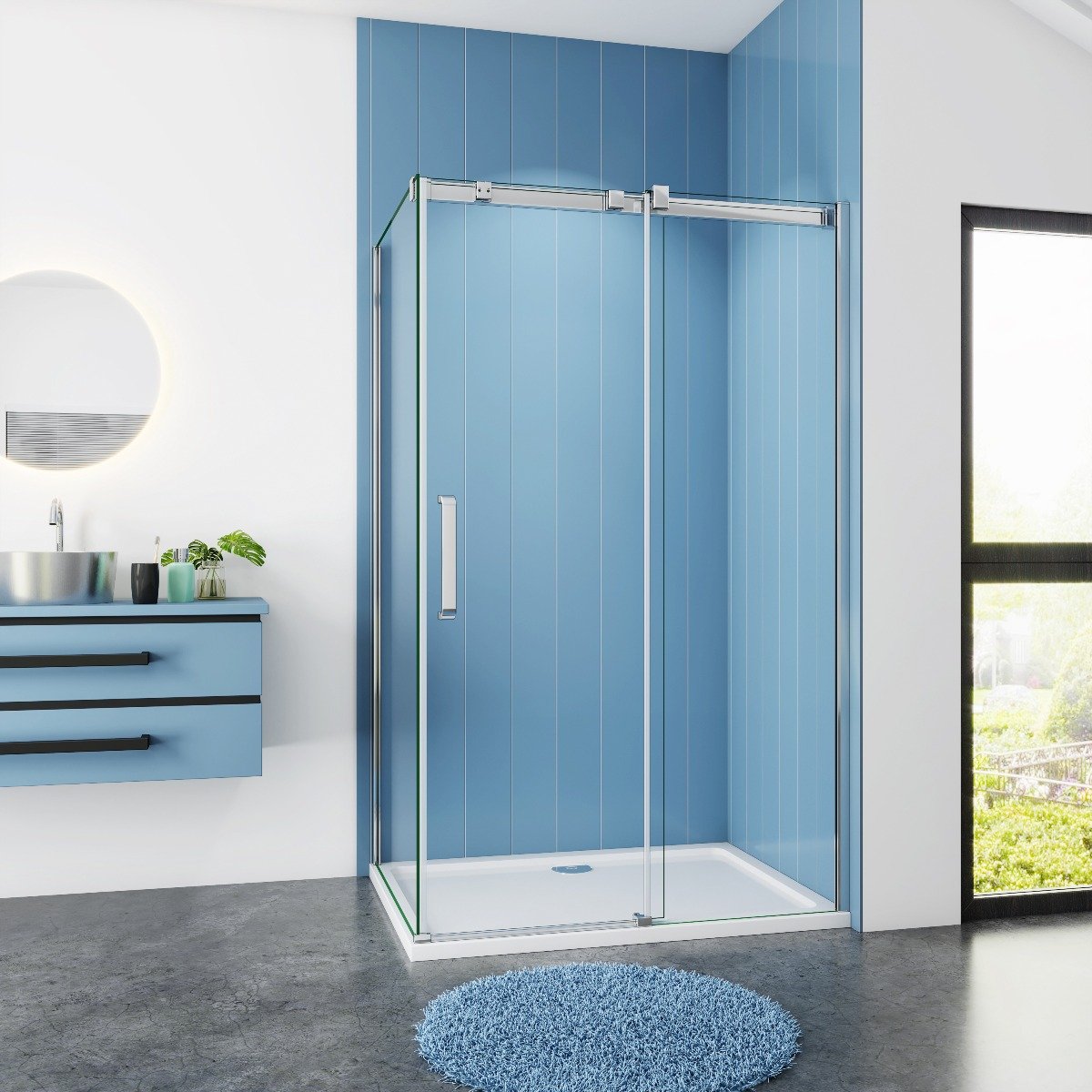 Douchecabine Rechthoek 120x90x200 Schuifdeur 8mm Helder Glas Antikalk Chroom Rechts voorkant nano coating