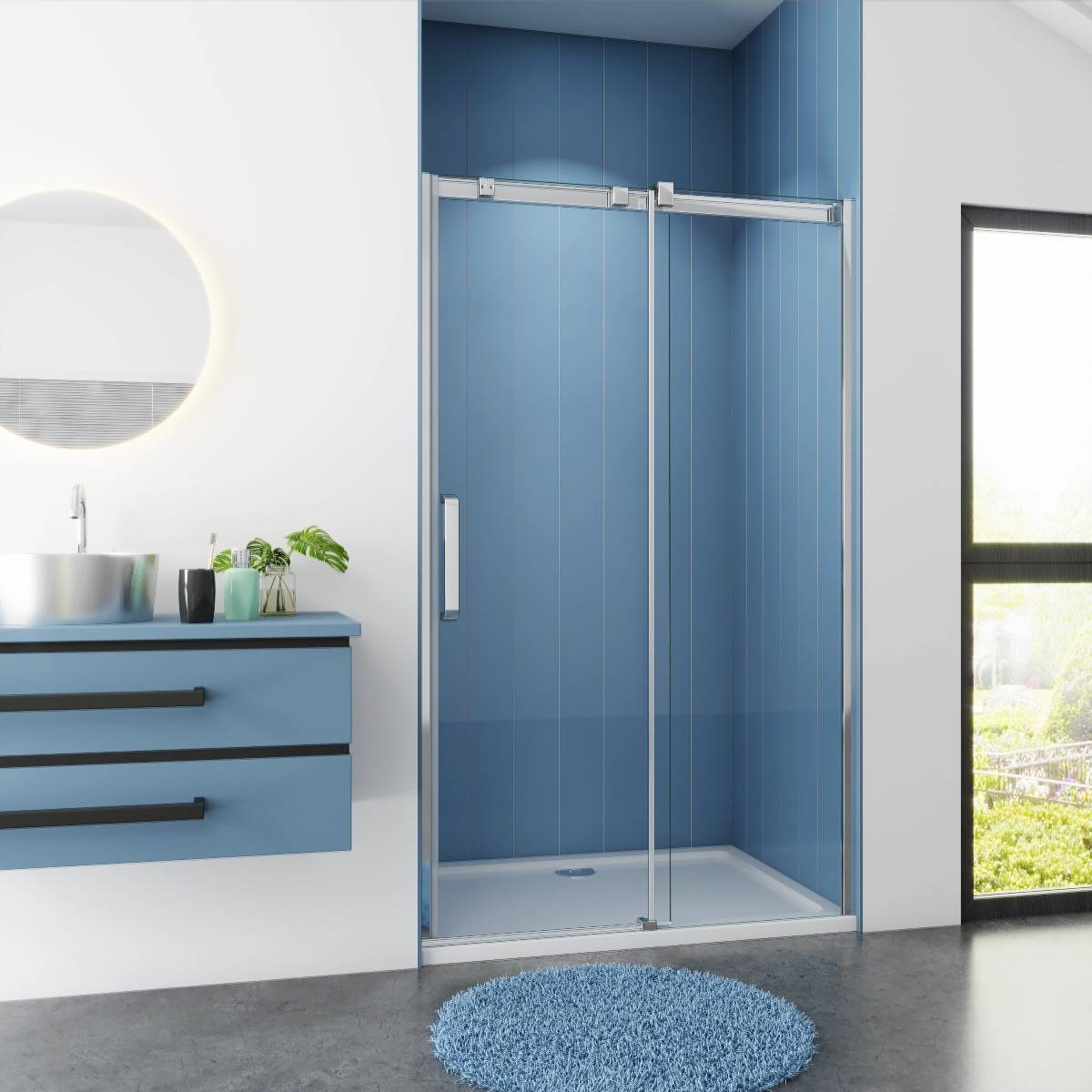 Douchedeur Nisdeur 140x200 Schuifdeur 8mm Helder Glas Antikalk Chroom nano coating Douchedeur Nisdeur 140x200 Schuifdeur 8mm Helder Glas Antikalk Chroom nano coating