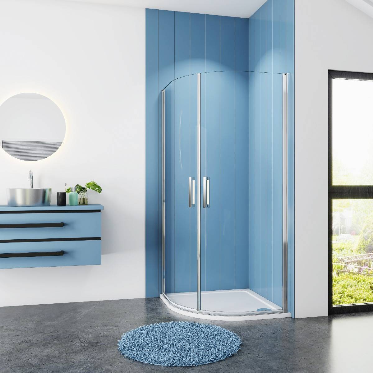 Douchecabine Kwartrond 80x80x195 Draaideur 6mm Helder Glas Antikalk Chroom nano coating voorkant