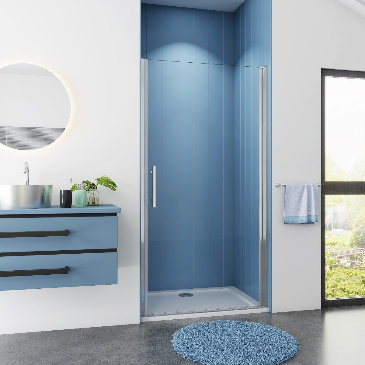 Douchedeur Nisdeur 100x195 Draaideur 6mm Helder Glas Antikalk Chroom nano coating