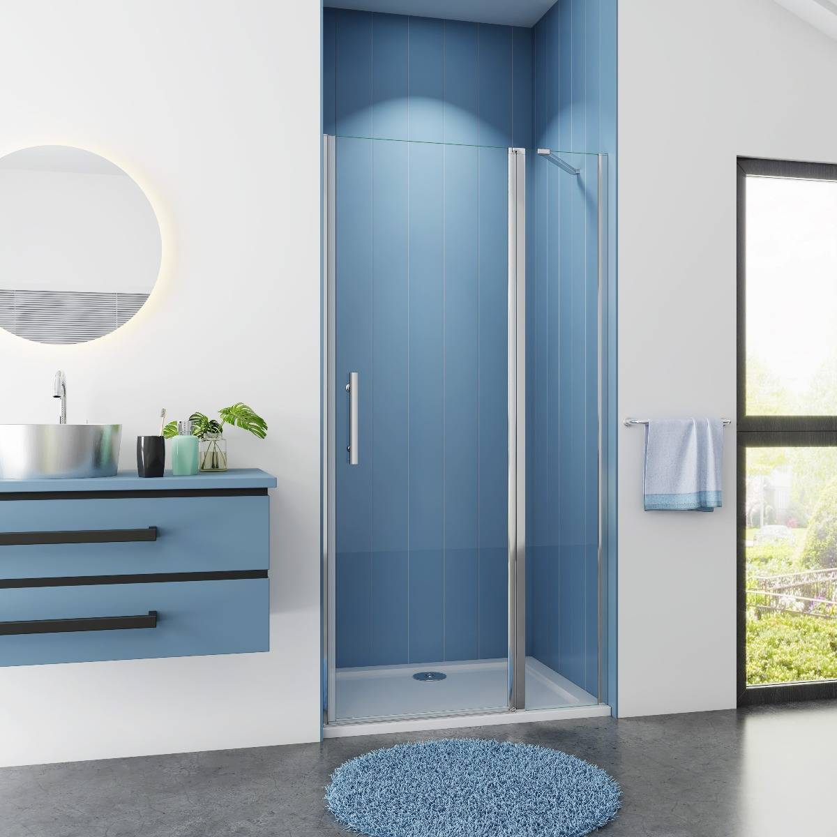 Douchedeur Nisdeur 100x195 Draaideur met Vaste Wand 6mm Helder Glas Antikalk Chroom nano coating