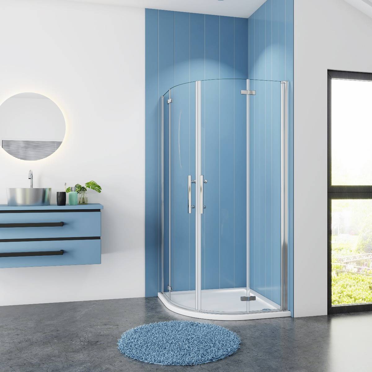 Douchecabine Kwartrond Camellia 90X90X195 Draaideur Met Inklapbare Wand 6Mm Helder Glas Antikalk Chroom