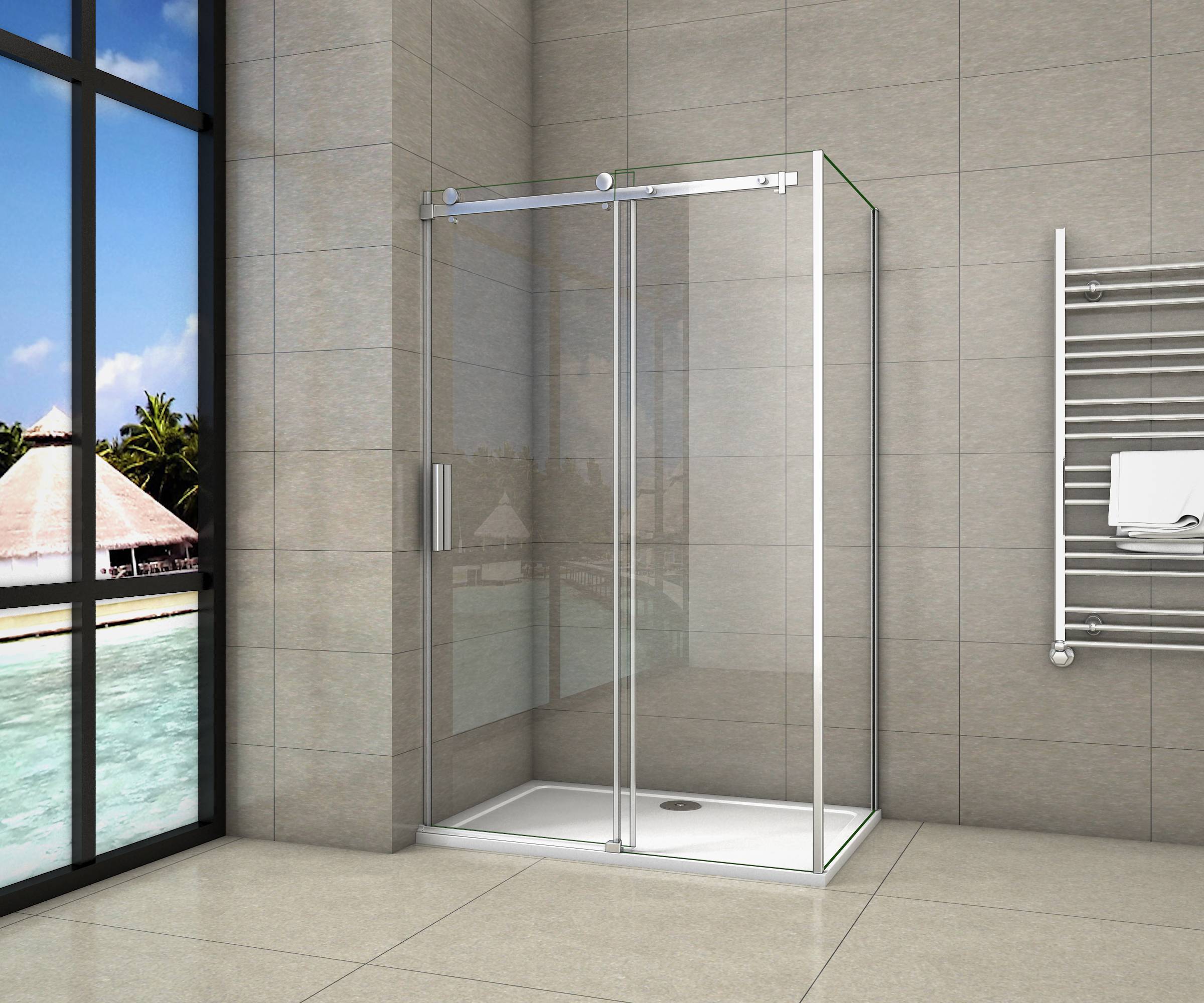 Douchecabine Rechthoek 110x80x195 Schuifdeur 8mm Helder Glas Antikalk Chroom Links nano coating voorkant