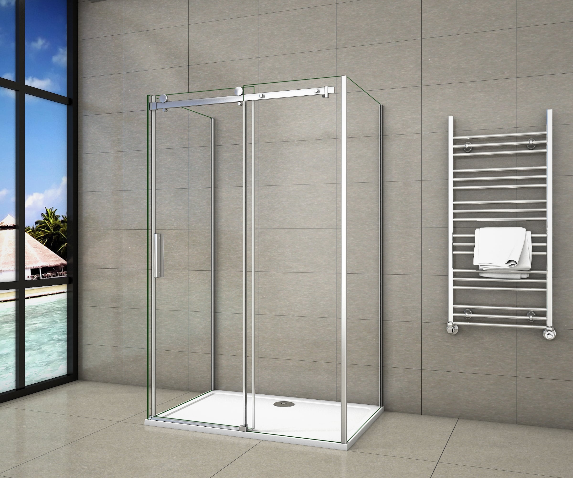 Douchecabine Rechthoek 130x90x195 Schuifdeur 8mm Helder Glas Antikalk Chroom Vrijstaand nano coating voorkant