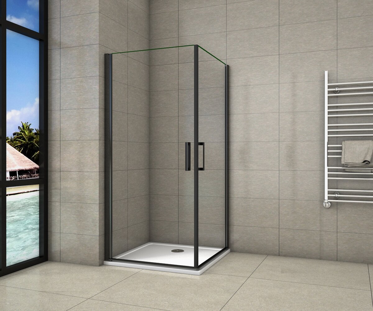 Douchecabine Vierkant 80x80 Dubbele Draaideur 8mm Helder Glas Antikalk Mat Zwart nano coating liftsysteem voorkant Douchecabine Vierkant 80x80 Dubbele Draaideur 8mm Helder Glas Antikalk Mat Zwart nano coating liftsysteem voorkant
