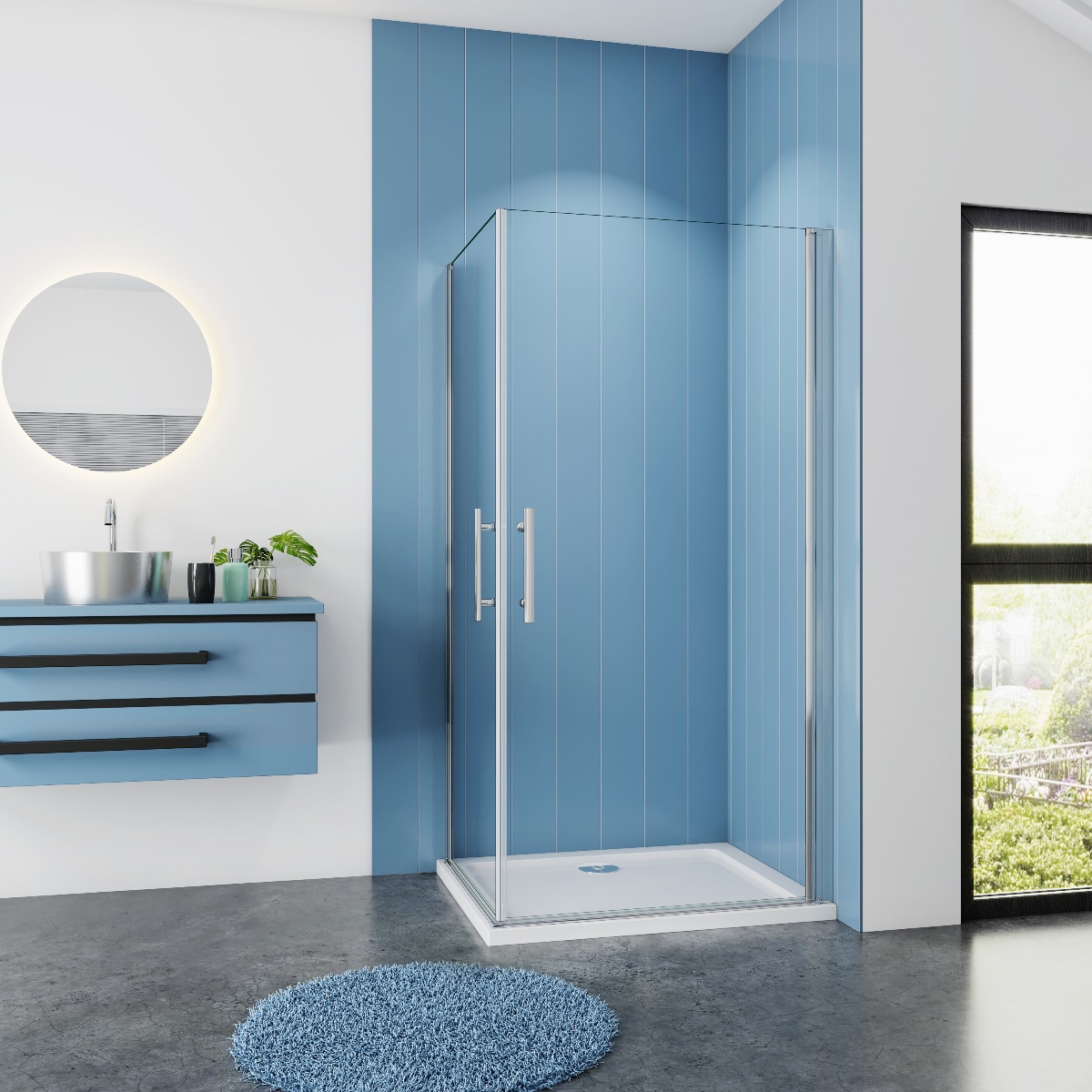 Douchecabine Vierkant 90x90 Dubbele Draaideur 6mm Helder Glas Antikalk Chroom nano coating voorkant