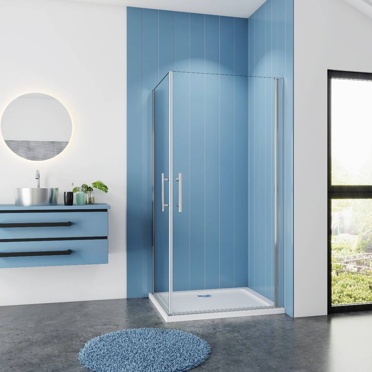 Douchecabine Vierkant 100x100 Dubbele Draaideur 6mm Helder Glas Antikalk Chroom nano coating voorkant