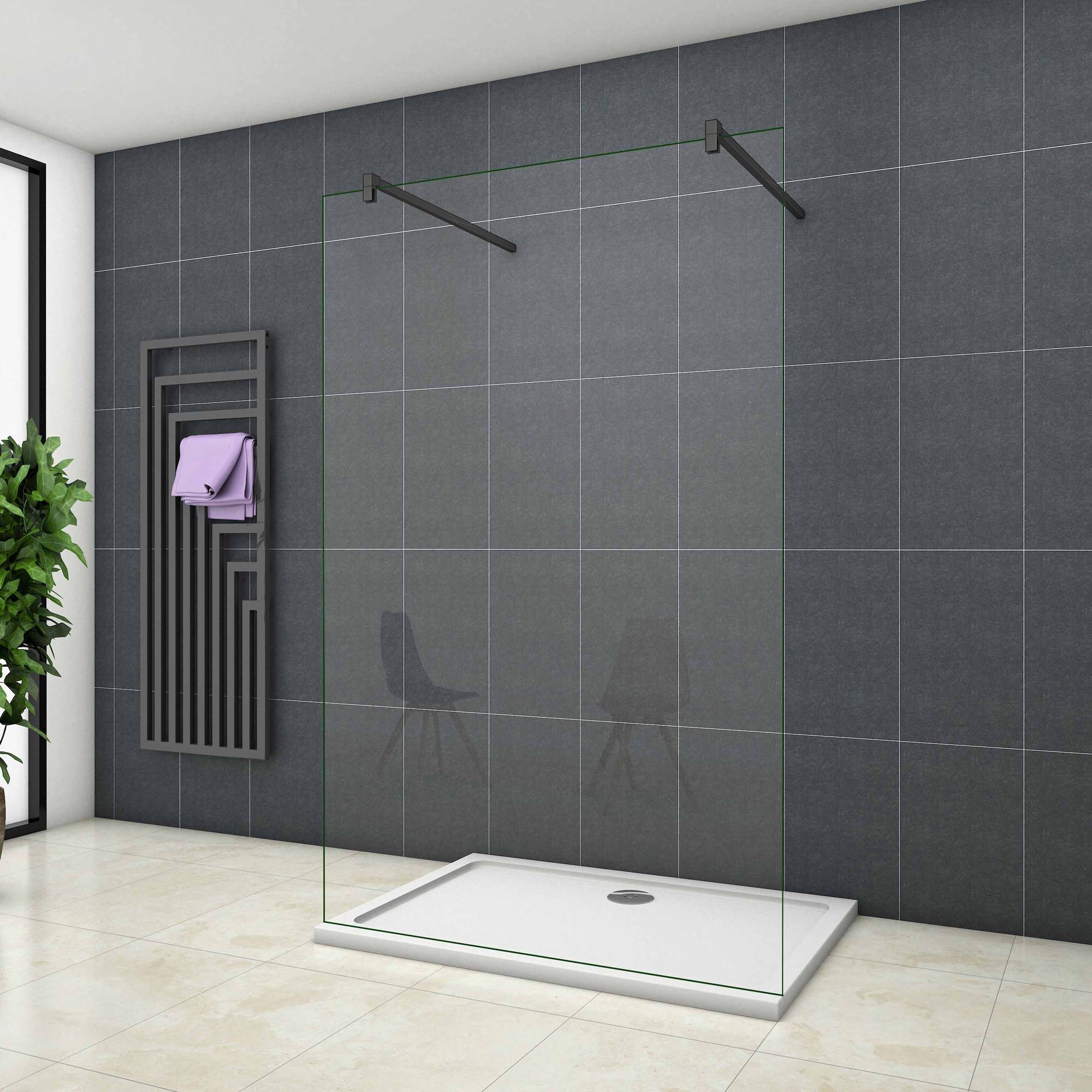 Inloopdouche Vrijstaand Blossom 150x200 8mm Helder Glas Antikalk Mat Zwart