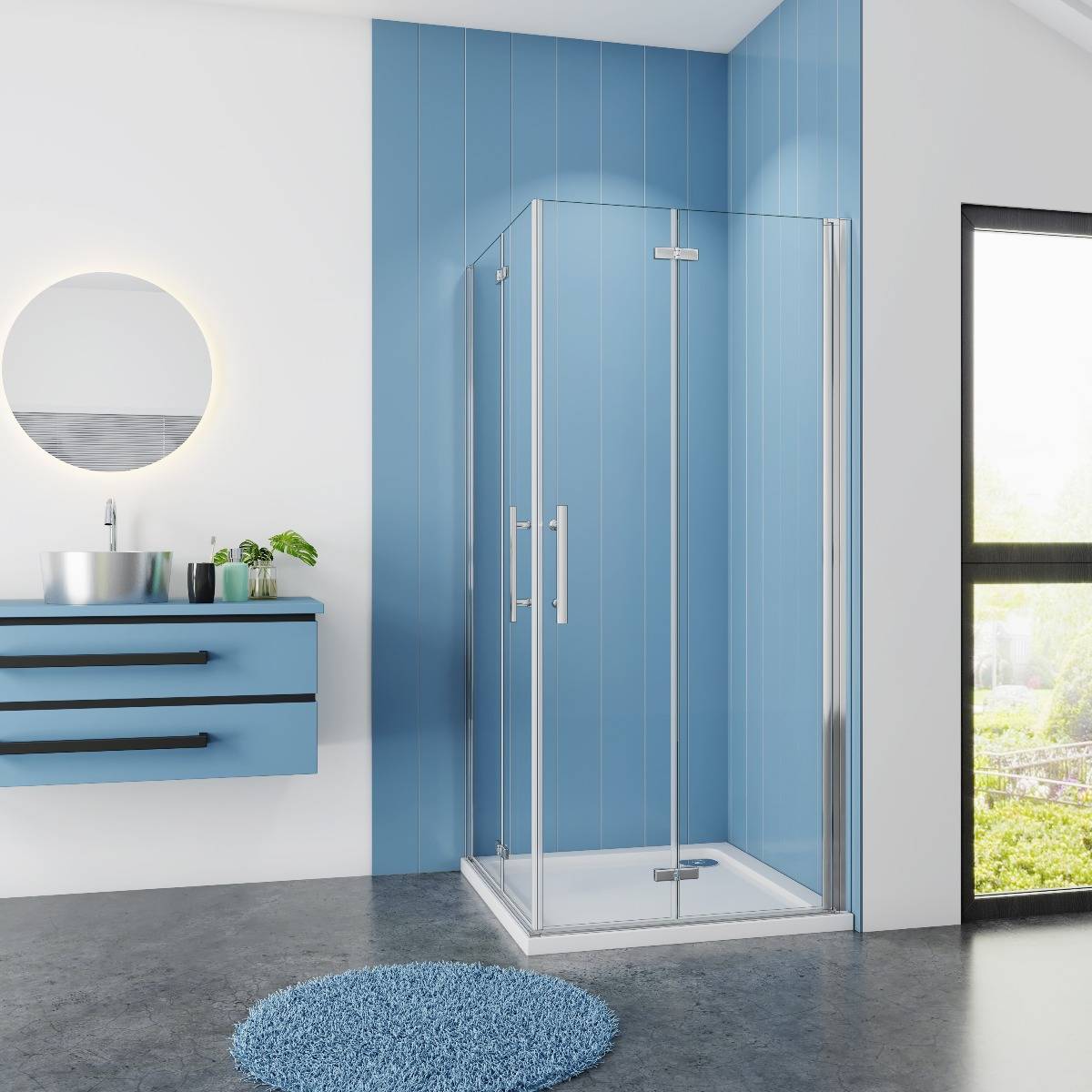 Douchecabine Vierkant 90x90 Dubbele Vouwdeur 6mm Helder Glas Antikalk Chroom nano coating 2 vouwdeuren voorkant