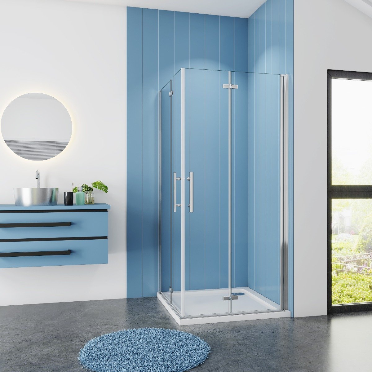 Douchecabine Vierkant 110x110 Dubbele Vouwdeur 6mm Helder Glas Antikalk Chroom nano coating 2 vouwdeuren voorkant