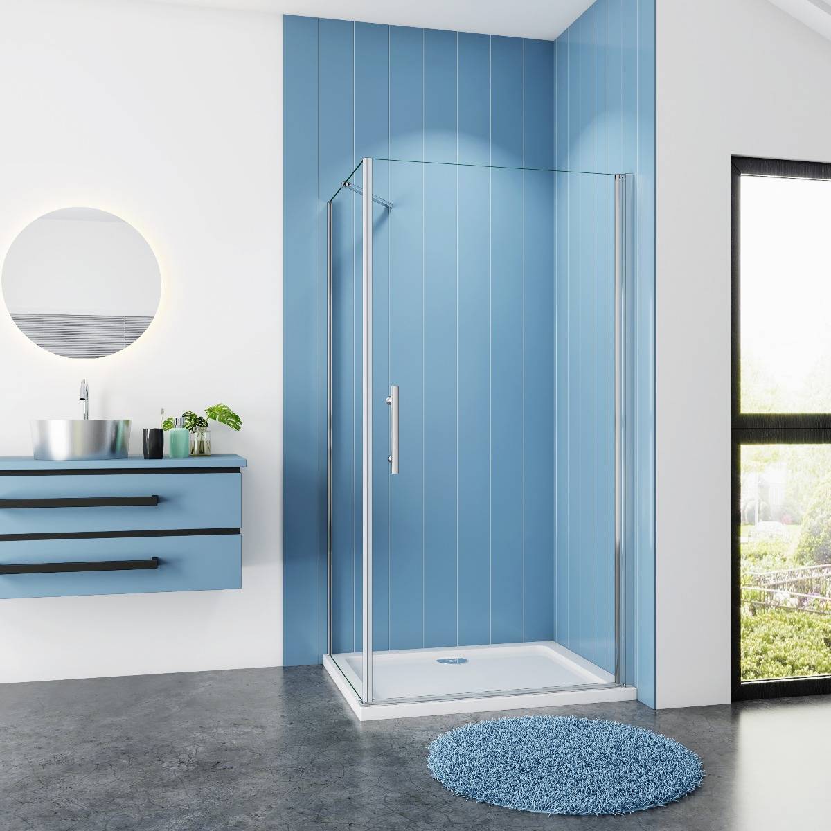 Douchecabine Rechthoek 100 Draaideur x 80 Vaste Wand 6mm Helder Glas Antikalk Chroom nano coating voorkant