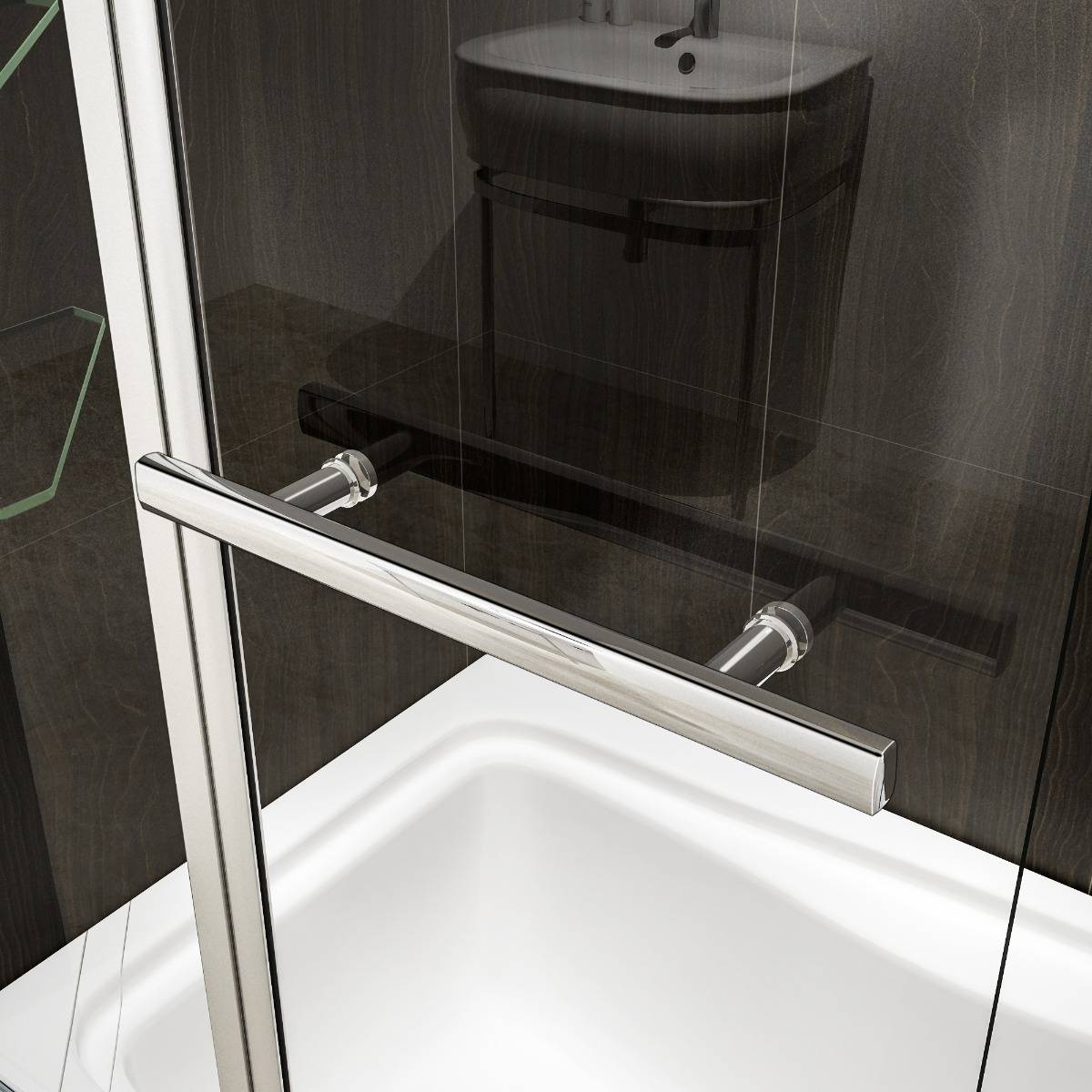 Badwand 2-delig 100x140 6mm Helder Glas Chroom omkeerbaar handvat Badwand 2-delig 100x140 6mm Helder Glas Chroom omkeerbaar handvat