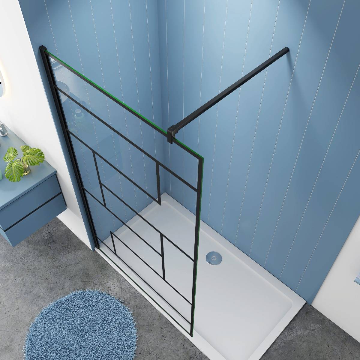 Inloopdouche 80x200 8 mm Helder Glas Zwarte Kaders Rechthoek Antikalk Mat Zwart stabilisatiestang muurprofiel nano coating zijkant Inloopdouche 80x200 8 mm Helder Glas Zwarte Kaders Rechthoek Antikalk Mat Zwart stabilisatiestang muurprofiel nano coating zijkant