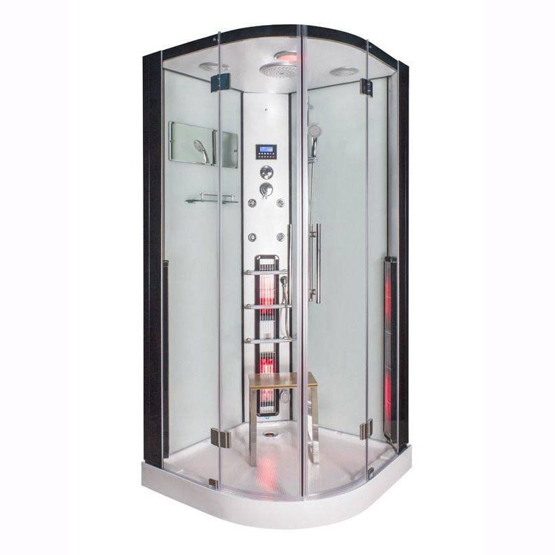 Infrarood Stoomcabine 1 pers. Black White 100x100x215 cm ingebouwde speaker massagejets infraroodstralers bedieningspaneel geheel