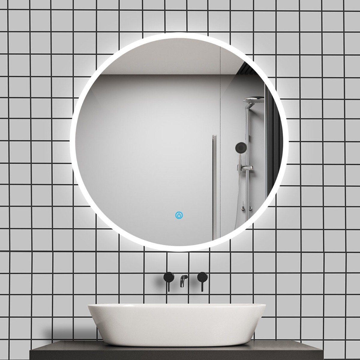 Badkamerspiegel Brightlight Rond Touch 80Cm Met Led Verlichting En Spiegelverwarming