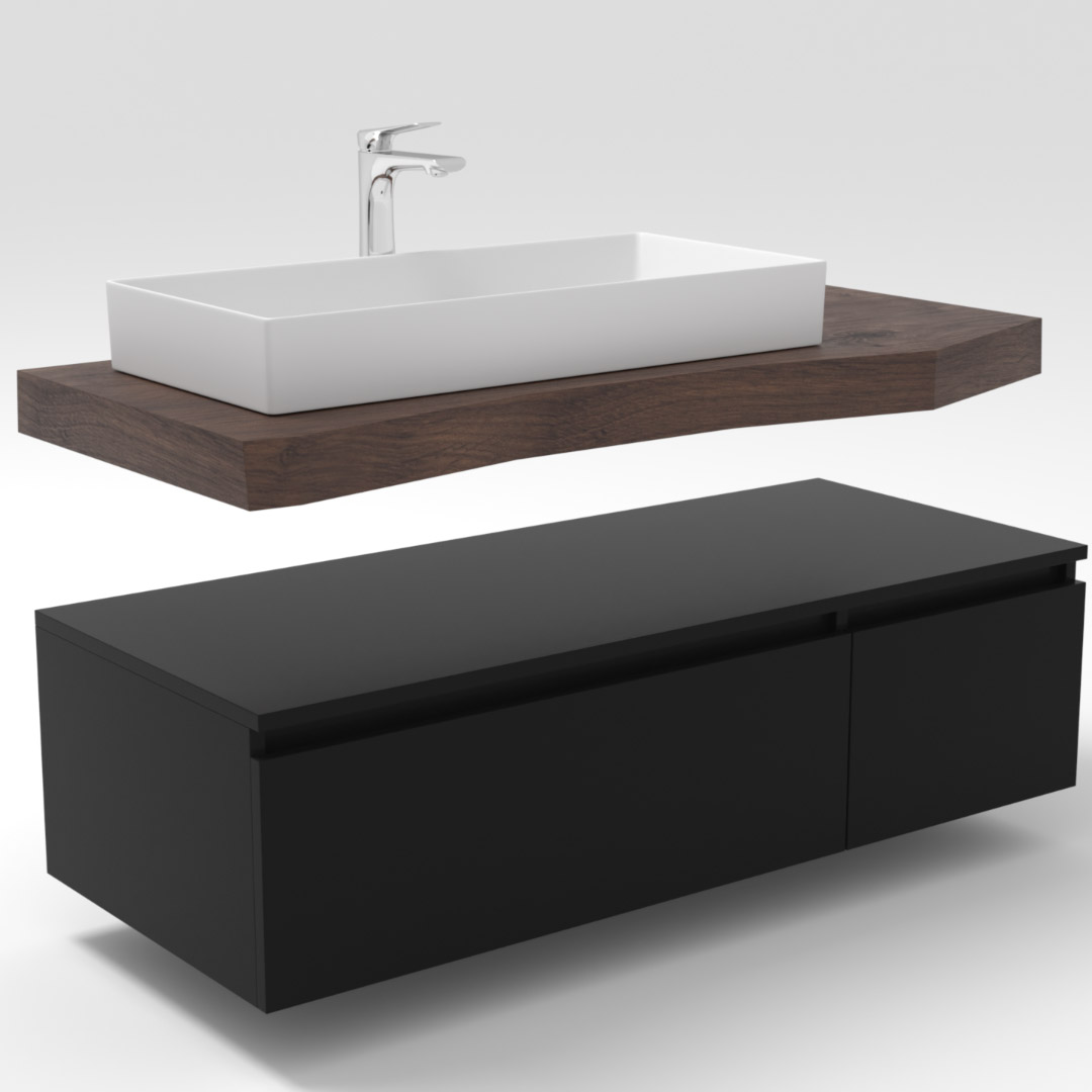 Serie Amici - Badkamermeubel / Badmeubel / Wastafelkast - 120 cm - Mat Zwart - MDF - Modern