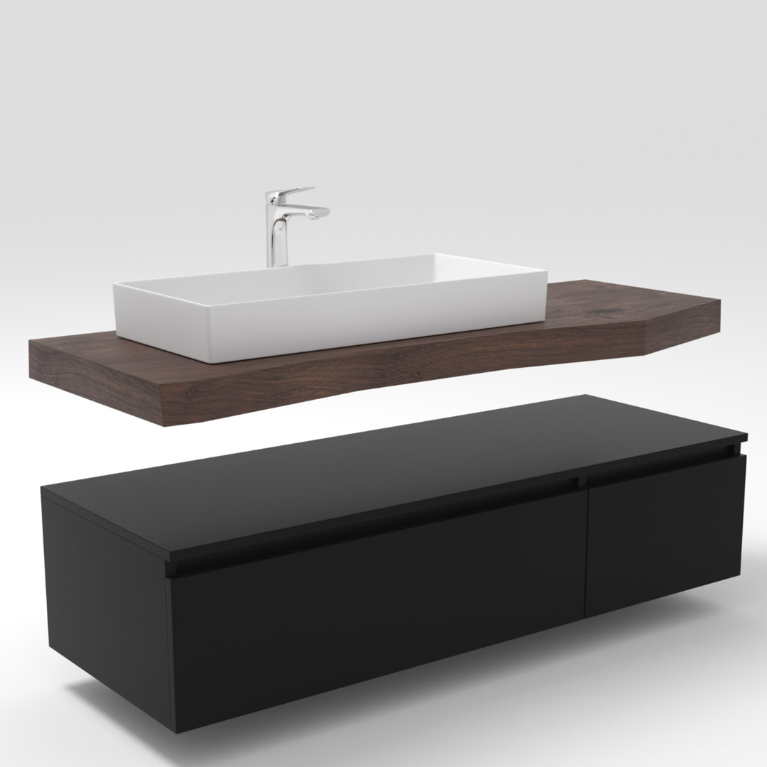 Serie Amici - Badkamermeubel / Badmeubel / Wastafelkast - 140 cm - Mat Zwart - MDF - Modern