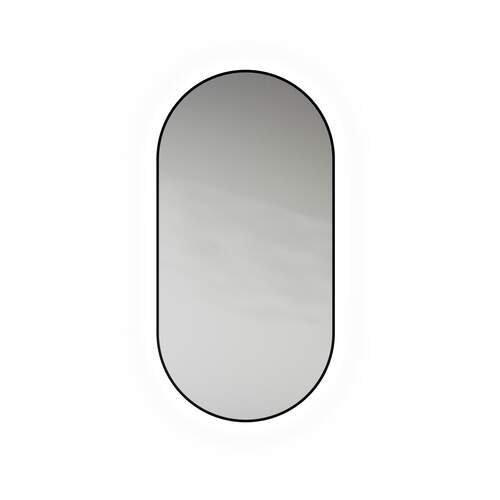 Looox Spiegel Black Line Oval, matt black frame, indirecte CCT verlichting met afstandsbediening, 40x80 cm