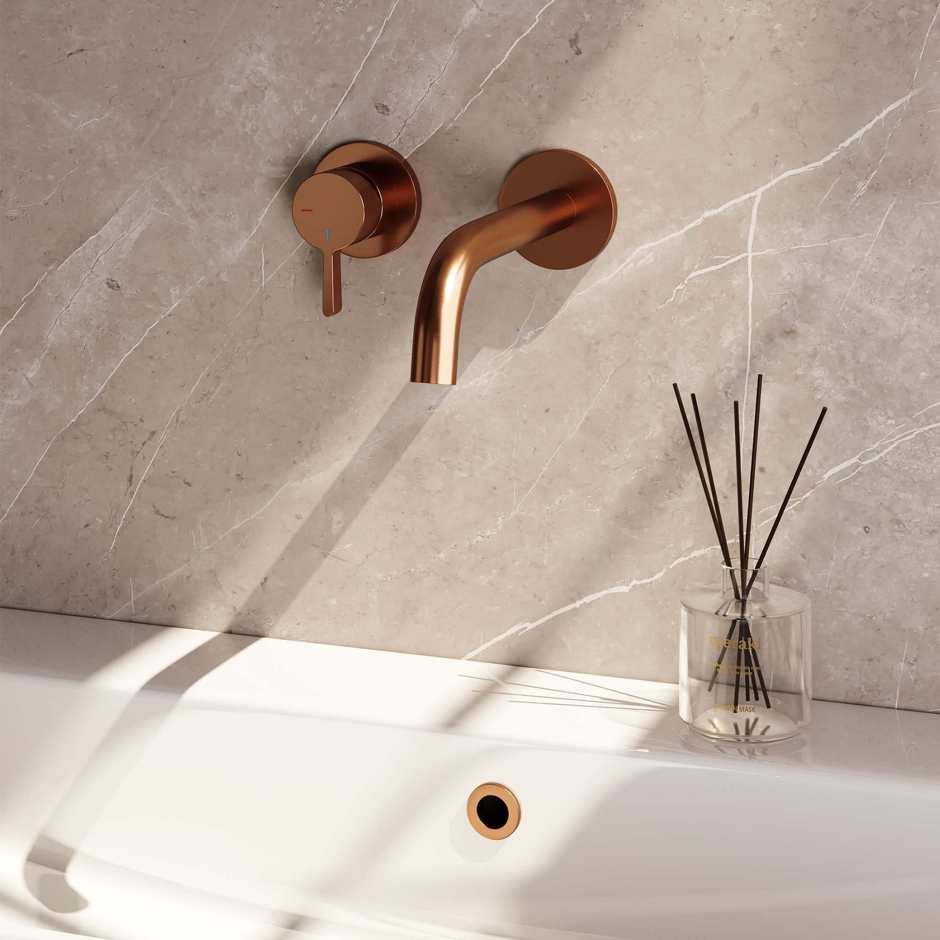 BRAUER Copper Edition inbouw wastafelmengkraan met gebogen uitloop en rozetten model E2 koper geborsteld PVD