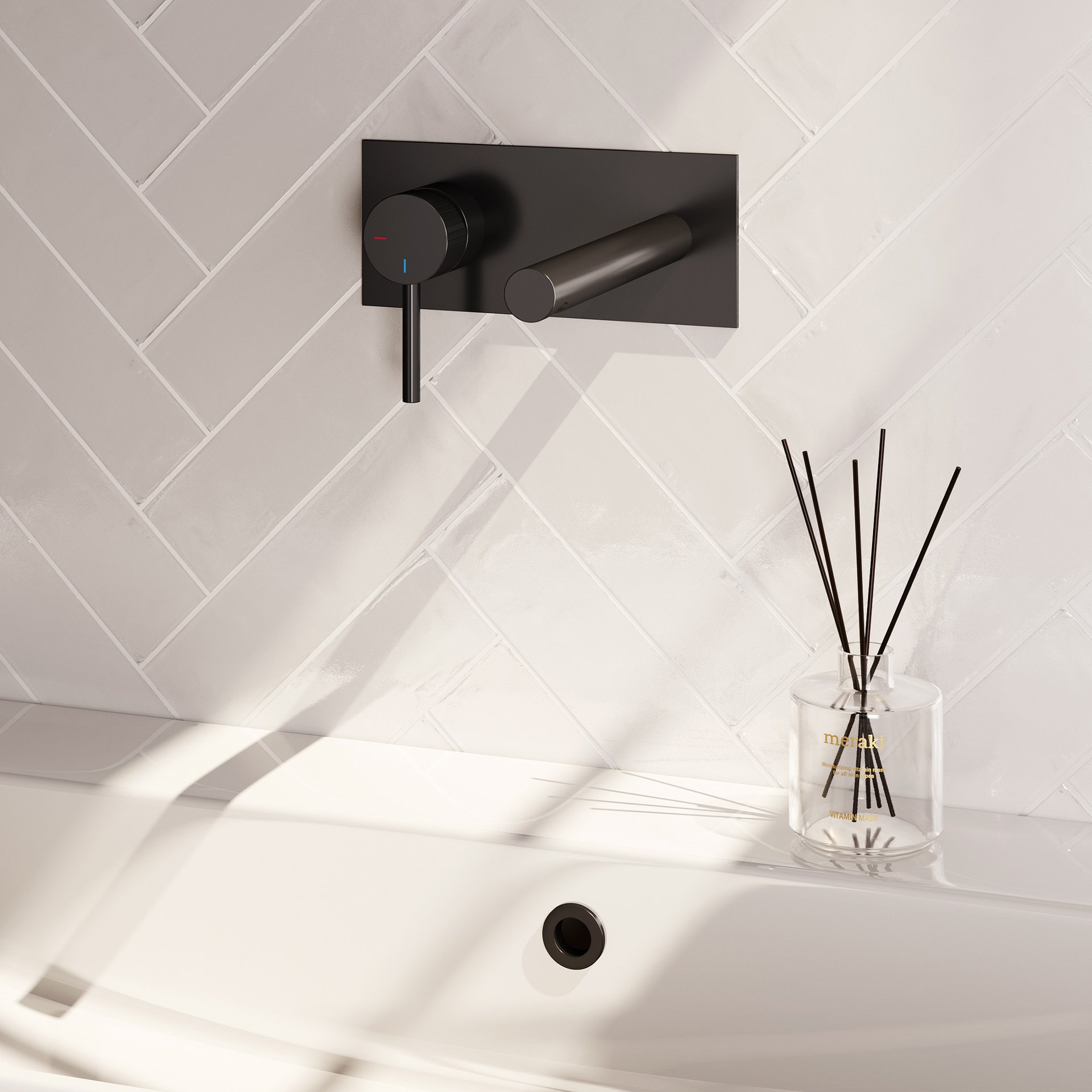 BRAUER Stripe inbouw wastafelmengkraan met rechte uitloop en afdekplaat model A2 mat zwart