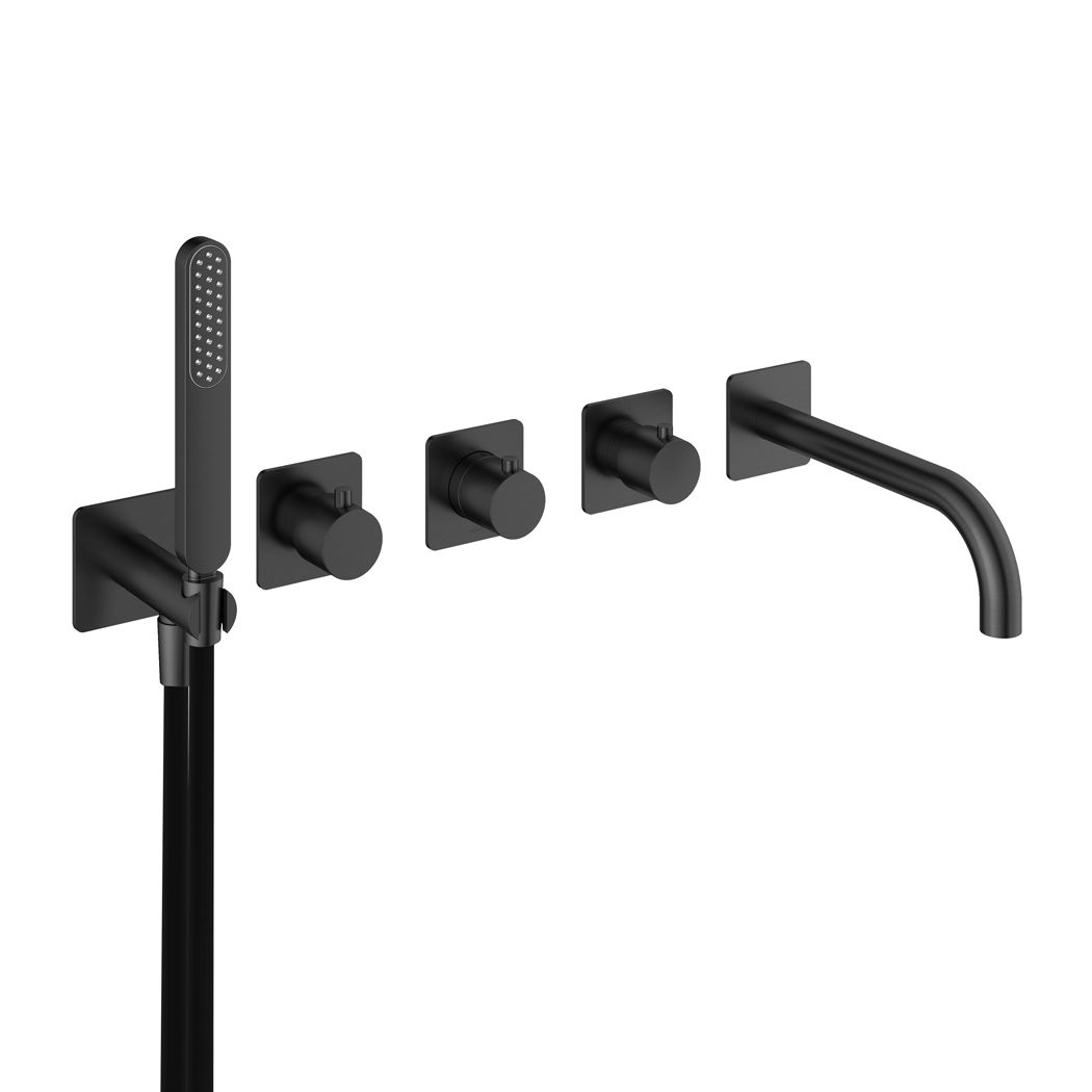 Hotbath Gal Afbouwdeel - Inbouw Badthermostaat Met 2 Stopkranen, Uitloop Geborsteld Gunmetal PVD