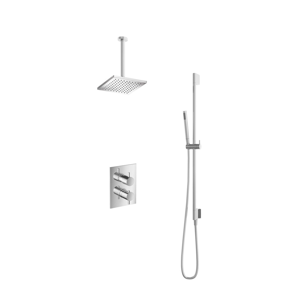 Hotbath Laddy Inbouw Regendoucheset Rond-Vierkant Met 2-Weg-Omstel, Plafondbuis 30cm, Hoofddouche Vierkant 20x20cm, Staafhanddouche En Glijstang Geborsteld Nikkel