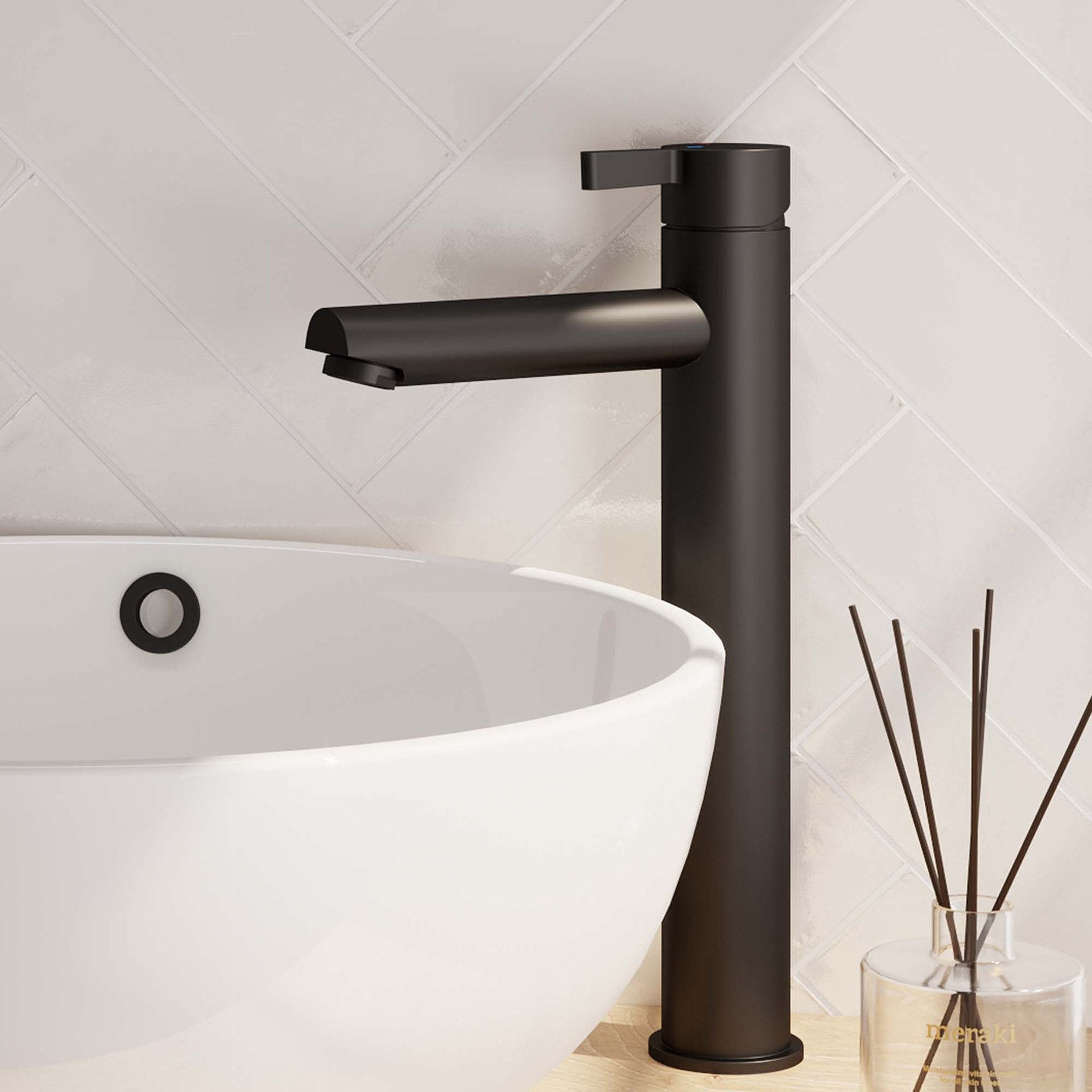 BRAUER Black Edition verhoogde opbouw wastafelmengkraan model E mat zwart