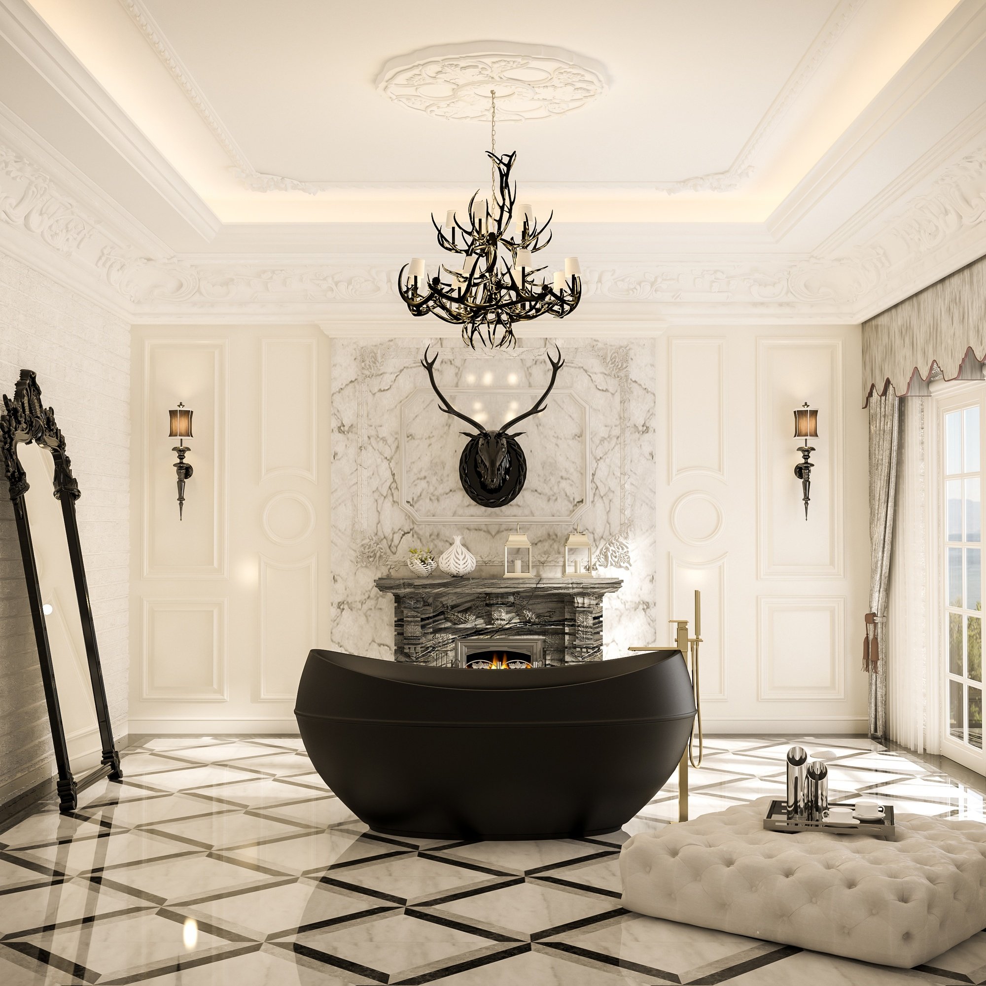 Creavit Adonism Acryl Vrijstaand Bad Mat Zwart Met Hydro Massage Jets 190×96×82 cm