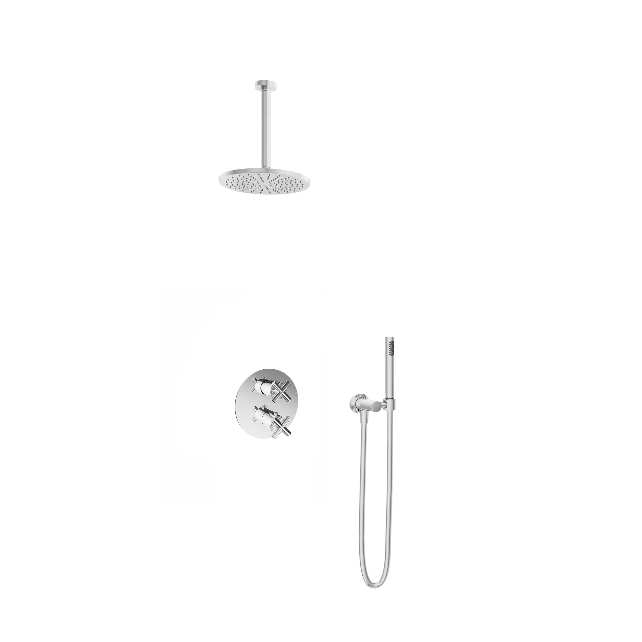 Hotbath Chap Inbouw Regendoucheset Rond Met 2-weg-omstel, Plafondbuis 30cm, Hoofddouche 20cm En Staafhanddouche Chroom