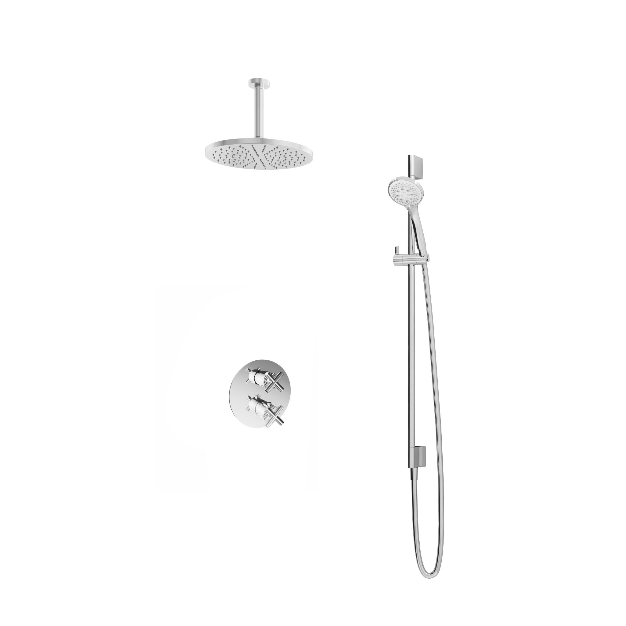 Hotbath Chap Inbouw Regendoucheset Rond Met 2-Weg-Omstel, Plafondbuis 15cm, Hoofddouche 30cm, 3-Standen Handdouche En Glijstang Chroom