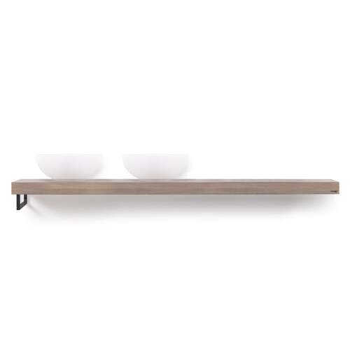 Looox Wooden Base Shelf solo L 200 cm, eiken old grey, handdoekhouders mat zwart