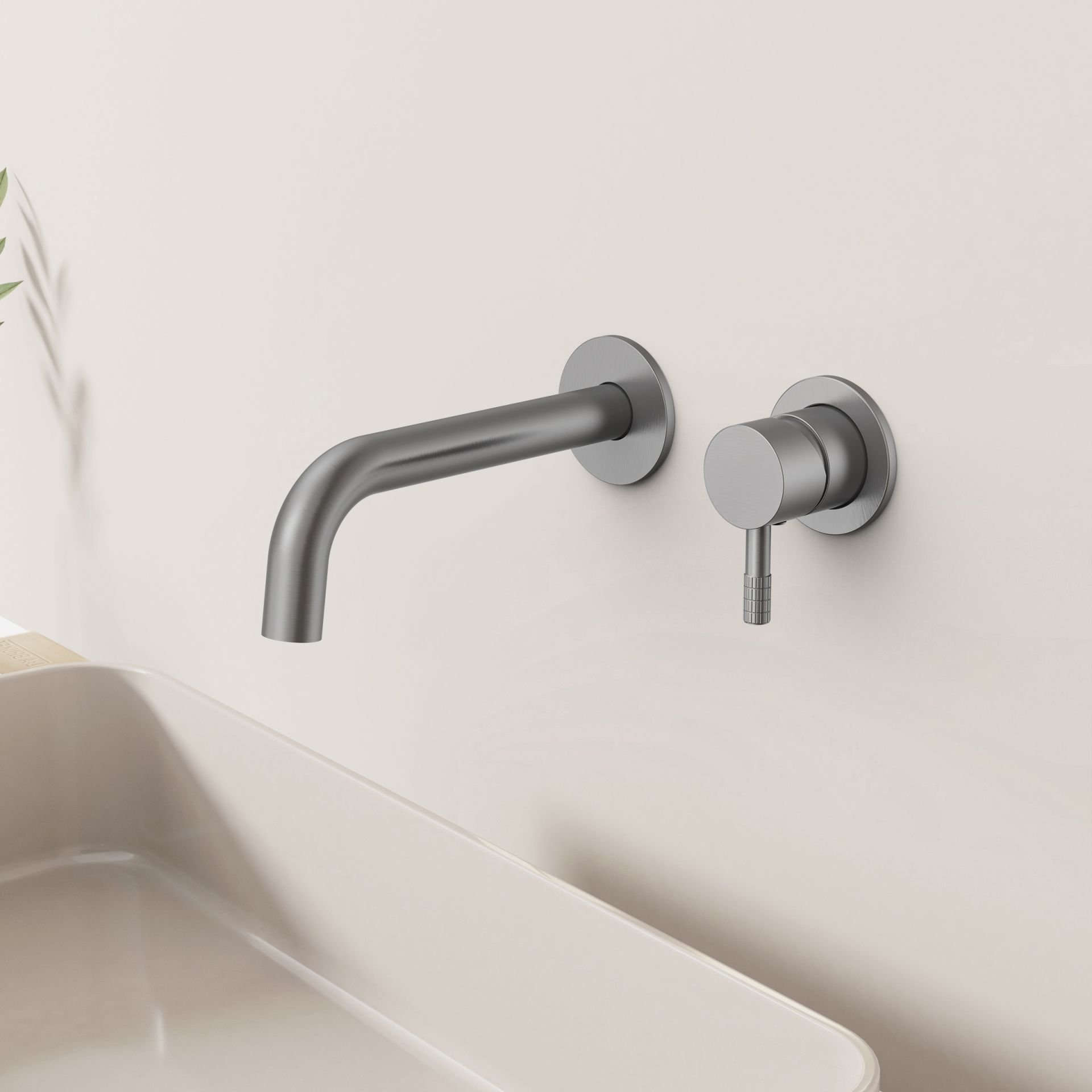 Stria Afbouwdeel Wastafelmengkraan - Cold Start - Inbouw - Hendel Met Verfijnde Ribbelstructuur - Zonder Afvoerplug - Gunmetal (PVD)