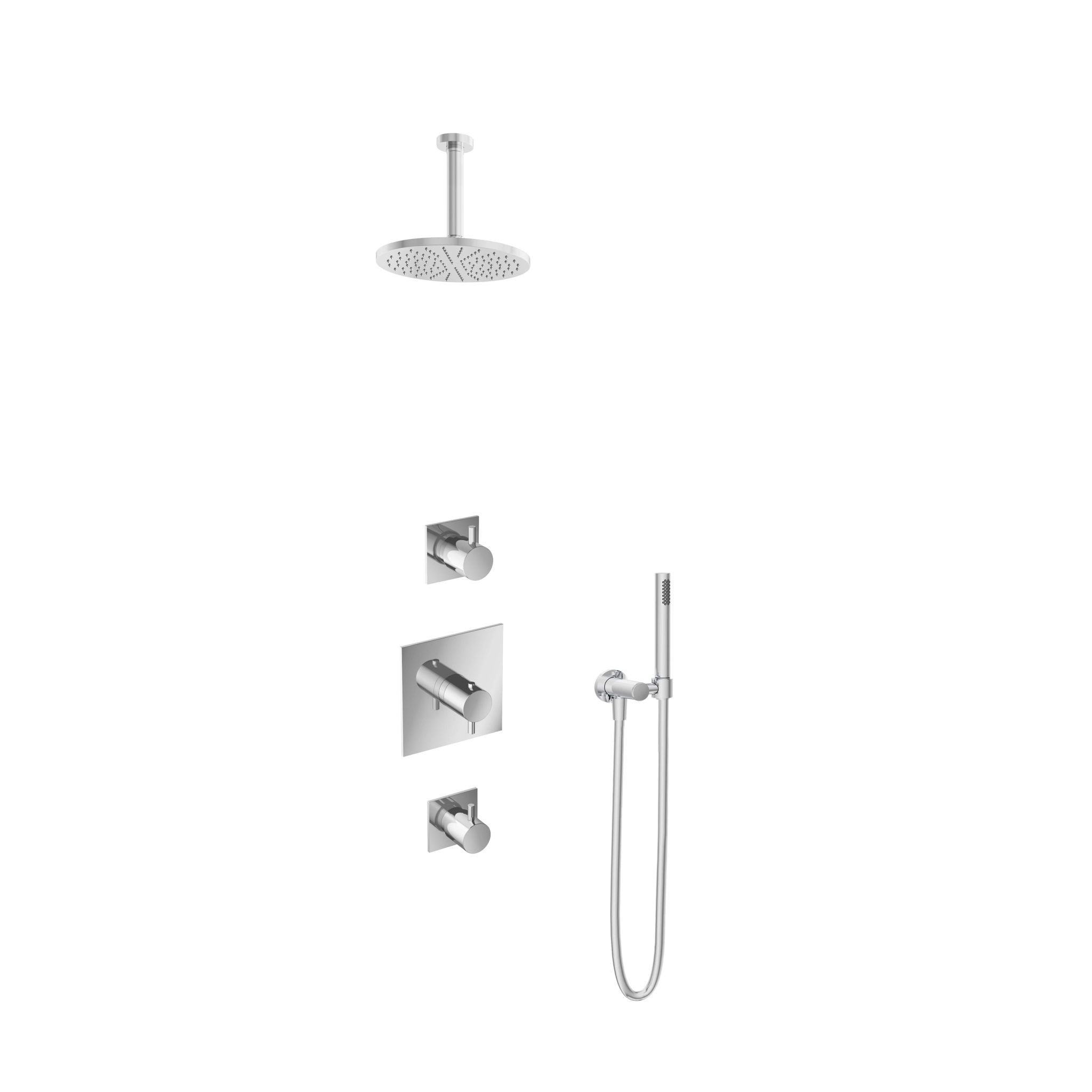Hotbath Laddy Inbouw Regendoucheset Rond-Vierkant Met 2 Stopkranen, Plafondbuis 15cm, Hoofddouche 20cm En Staafhanddouche Chroom
